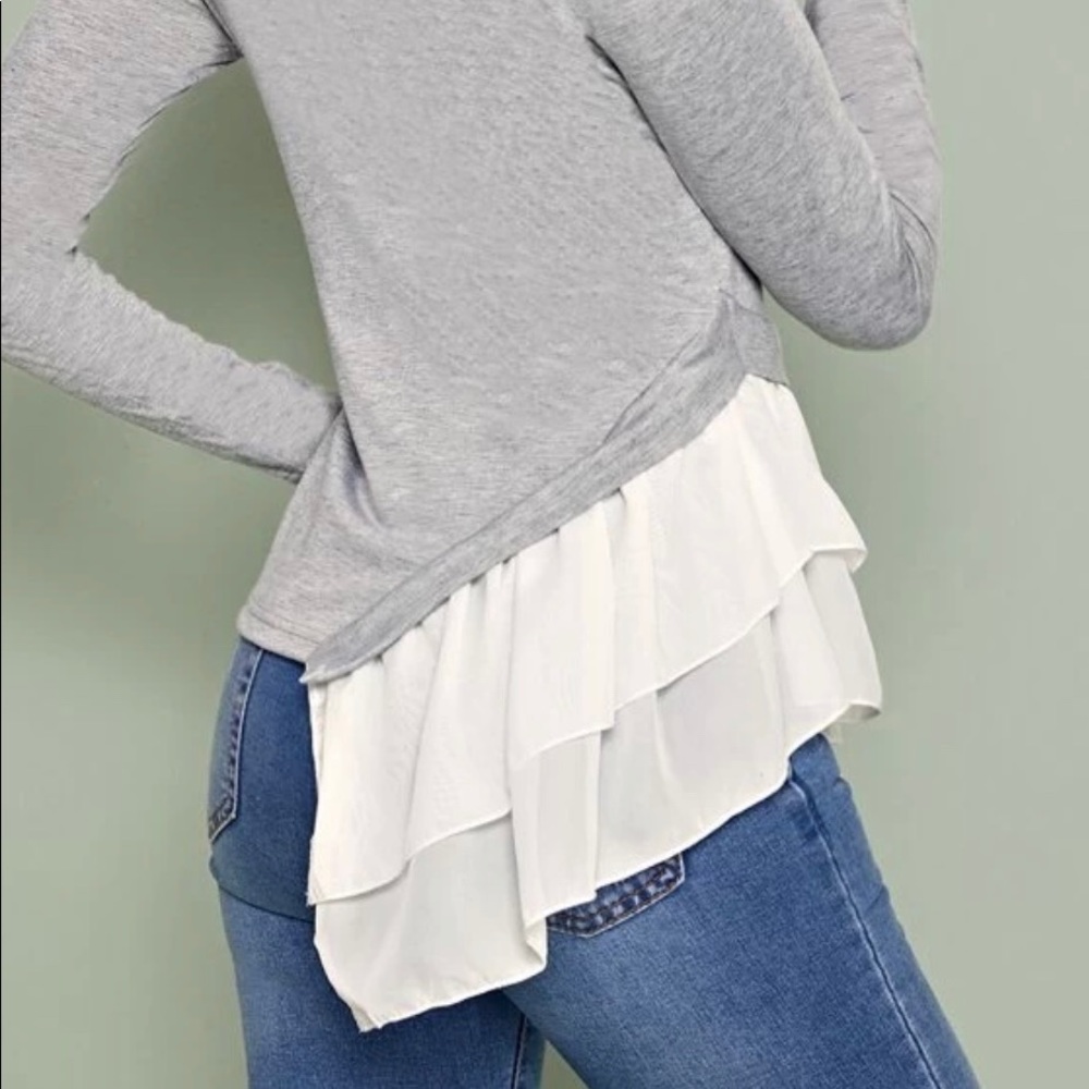 Double layer Ruffle Heather Grey Tee - Picture 6 of 6